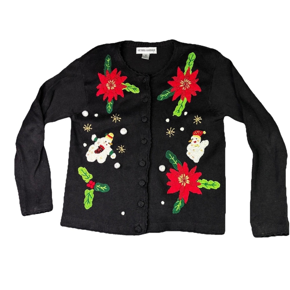 Victoria Harbour Womens Medium Ugly Christmas Cardigan Sweater Snowman Vintage